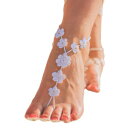 MCC Big Flower Barefoot Sandals, Beach Wedding Foot Jewelry for Women, Boho Beachy Wedding Vibes (White)