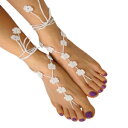 MCC Flower Barefoot Sandals, Boho Beach Wedding Shoes, Women Foot Jewelry, Bridesmaids Gift (.White)