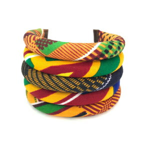 アフリカンケンテブレスレット | アフリカのリストバンド | 日焼けしたマルラ ブレスレット | Kente プリントバングル | アフリカの部族のジュエリー | アフリカ中心 | オレンジ、ブラック、ブルー、グリーン | 布と紐 African Kente Bracelet |
