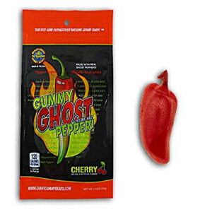 楽天Glomarketゴーストペッパー インセインヒート グミキャンディ - 本物のゴーストペッパーで作られたチェリー風味のゴーストペッパーキャンディ - チリの形をしたホット - 1.75オンスの小売袋 Ghost Pepper Insane Heat Gummy Candy - Cherry Flavored Ghost Pepper