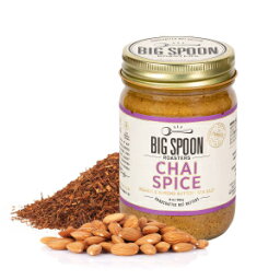 Big Spoon Roasters Chai Almond & Peanut Butter w/Raw Honey & Sea Salt - Keto Friendly, Low Sugar Almond Butter - Crunchy Almond Butter w/Bee-Friendly Almonds - Gourmet, Vegan Nut Butter - 13 Ounces