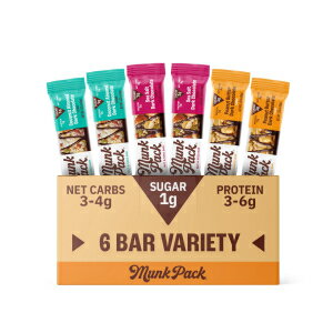 Munk Pack Nut Seed Bar Variety Pack - 1g Sugar, Low Carb Keto, 3-6g Protein - Gluten Free, Plant Based, Zero Added Sugar - Sweet Salty Breakfast Snack Bars, 6 Count