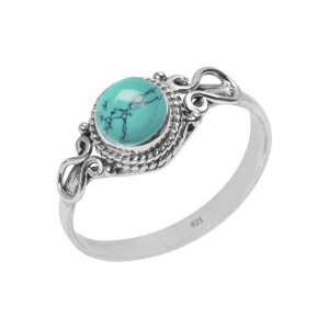 Turquoise Stone Ring, Handmade 925 Sterling Silver Rings for Women Girls, Natural Gemstone Ring US size 6 Solitaire Ring, Round Stone Ring, Minimalist Birthstone Gift Jewelry for her
