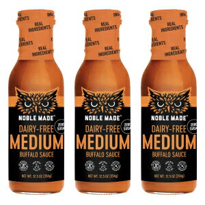 Noble Made Buffalo Sauce, Keto, Gluten Free, Vegan Dipping & Wing Sauce, Low Carb, Dairy Free, Low Calorie, Paleo, Low Sugar, and Whole30 Approved, Medium Buffalo, 13 oz (1 Count)