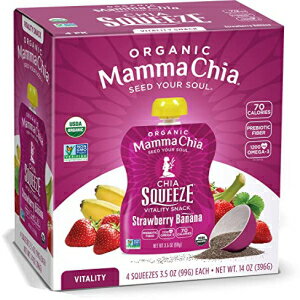 Mamma Chia Organic Vitality Squeeze Snack, Strawberry Banana, Chia Pouches. USDA Organic, Non-GMO, Vegan, Gluten Free, and Kosher. Fruit and Vegetables with only 70 Calories, 3.5 Ounce (Pack of 24)