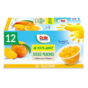 Dole Fruit Bowls Diced Peaches in 100% Juice Snacks, 4oz 12 Total Cups, Gluten & Dairy Free, Bul..