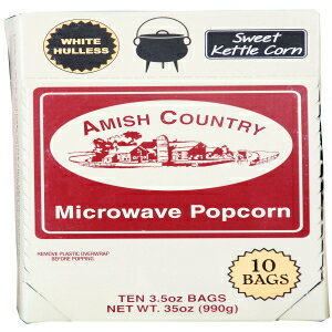 Amish Country Popcorn Old Fashioned Microwave Popcorn 10 Bags Sweet Kettle White Hulless Non-GMO, Gluten Free, Microwaveable and Kosher (10 Bags)