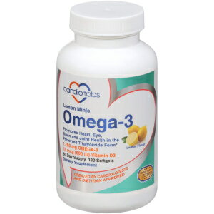 *** We ship internationally, so do not use a package forwarding service. We cannot ship to a package forwarding company address because of the Japanese customs regulation. If it is shipped and customs office does not let the package go, we do not make a refund. ■ 名称 Cardiotabs Omega 3 Lemon Minis + Vitamin D3, 1,100 mg Omega-3 in Triglyceride Form and 600 IU Vitamin D3, Easy-to-Swallow, Fresh Lemon-Flavored Omega-3 Supplement Softgels - 180 count ■ 内容量 商品名に記載 ■ 原材料 別途ラベルに記載(英文) ■ 賞味期限 別途ラベルに記載(月/日/年順番) ■ 保存方法 高温多湿の場所を避けて保存してください。 ■ 発送元 アメリカ ■ 原産国名 商品表面に記載 ■ 輸入者 UNI International Inc. 100 Galway pl Teaneck NJ USA+1 2016033663 ■ 広告文責 UNI International Inc. 100 Galway pl Teaneck NJ USA NJ USA+1 2016033663 【注意事項】 *** 特に注意してください。 *** ・個人ではない法人・団体名義での購入はできません。この場合税関で滅却されてもお客様負担になりますので御了承願います。 ・お名前にカタカナが入っている場合法人である可能性が高いため当店システムから自動保留します。カタカナで記載が必要な場合はカタカナ変わりローマ字で記載してください。 ・お名前またはご住所が法人・団体名義（XX株式会社等）、商店名などを含めている場合、または電話番号が個人のものではない場合、税関から法人名義でみなされますのでご注意ください。 ・転送サービス会社への発送もできません。この場合税関で滅却されてもお客様負担になりますので御了承願います。 *** ・注文後品切れや価格変動でキャンセルされる場合がございますので予めご了承願います。 ・当店でご購入された商品は、原則として、「個人輸入」としての取り扱いになり、すべてニュージャージからお客様のもとへ直送されます。 ・ご注文後、30営業日以内(通常2~3週間)に配送手続きをいたします。配送作業完了後、2週間程度でのお届けとなります。 ・まれに商品入荷状況や国際情勢、運送、通関事情により、お届けが2ヶ月までかかる場合がありますのでお急ぎの場合は注文をお控えください。 ・個人輸入される商品は、すべてご注文者自身の「個人使用・個人消費」が前提となりますので、ご注文された商品を第三者へ譲渡・転売することは法律で禁止されております。 ・関税・消費税が課税される場合があります。詳細はこちらをご確認下さい。 * 無線機器関連注意事項: 当店が販売している無線機器はアメリカから発送される商品で、商品には技適マークが貼付されていません。日本国内で使用すると電波法違反になるおそれがあります。PC販売説明文