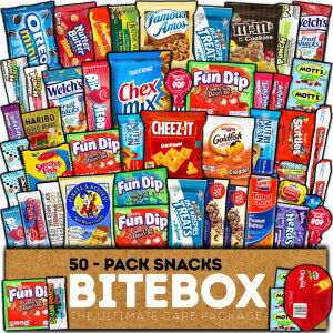 BITEBOX Snack Box (50 Count) Finals Variety Pack Care Package Gift Basket Adult Kid Guy Girl Women Men Birthday College Student Office School