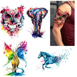 Glaryyears Watercolor Animal Temporary Tattoos for Women Adults, 5 Pack Large Big Fake Creative Tattoo Stickers, Perfectly on Body, Rock Art, Tumblers, Smooth Surfaces