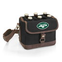 PICNIC TIME NFL New York Jets Beer Caddy - Beer Cooler Tote with Opener - 6-pack Cooler - Gifts for Beer Lovers, Black with Brown Accents, One Size