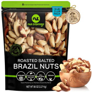Nut Cravings - Brazil Nuts Roasted Salted - No Shell, Whole (80oz - 5 LB) Bulk Nuts Packed Fresh in Resealable Bag - Healthy Protein Food Snack, All Natural, Keto Friendly, Vegan, Kosher