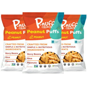 P-nuff Crunch Roasted Peanut Puffs – Shark Tank, Healthy Snacks, Keto, Gluten Free, 20g Vegan Protein per Bag, Gut Health, Low FODMAP, Fit Snacks, For Adults and Kids – 4oz Bag, 3-Pack