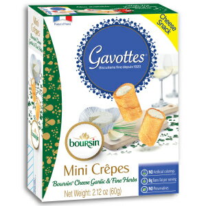 *** We ship internationally, so do not use a package forwarding service. We cannot ship to a package forwarding company address because of the Japanese customs regulation. If it is shipped and customs office does not let the package go, we do not make a refund. ■ 名称 Gavottes French Boursin Cheese Filled Mini Crispy Crepes | Crepe Crackers with Boursin Garlic & Herb Cheese Filling | Gavottes Ready to Eat Crispy Crepes Snack From France (1 Pack of 2.12oz/60g) ■ 内容量 商品名に記載 ■ 原材料 別途ラベルに記載(英文) ■ 賞味期限 別途ラベルに記載(月/日/年順番) ■ 保存方法 高温多湿の場所を避けて保存してください。 ■ 発送元 アメリカ ■ 原産国名 商品表面に記載 ■ 輸入者 UNI International Inc. 100 Galway pl Teaneck NJ USA+1 2016033663 ■ 広告文責 UNI International Inc. 100 Galway pl Teaneck NJ USA NJ USA+1 2016033663 【注意事項】 *** 特に注意してください。 *** ・個人ではない法人・団体名義での購入はできません。この場合税関で滅却されてもお客様負担になりますので御了承願います。 ・お名前にカタカナが入っている場合法人である可能性が高いため当店システムから自動保留します。カタカナで記載が必要な場合はカタカナ変わりローマ字で記載してください。 ・お名前またはご住所が法人・団体名義（XX株式会社等）、商店名などを含めている場合、または電話番号が個人のものではない場合、税関から法人名義でみなされますのでご注意ください。 ・転送サービス会社への発送もできません。この場合税関で滅却されてもお客様負担になりますので御了承願います。 *** ・注文後品切れや価格変動でキャンセルされる場合がございますので予めご了承願います。 ・当店でご購入された商品は、原則として、「個人輸入」としての取り扱いになり、すべてニュージャージからお客様のもとへ直送されます。 ・ご注文後、30営業日以内(通常2~3週間)に配送手続きをいたします。配送作業完了後、2週間程度でのお届けとなります。 ・まれに商品入荷状況や国際情勢、運送、通関事情により、お届けが2ヶ月までかかる場合がありますのでお急ぎの場合は注文をお控えください。 ・個人輸入される商品は、すべてご注文者自身の「個人使用・個人消費」が前提となりますので、ご注文された商品を第三者へ譲渡・転売することは法律で禁止されております。 ・関税・消費税が課税される場合があります。詳細はこちらをご確認下さい。 ・食品の場合、パッケージのアップデートが頻繁であり、商品写真と実際のパッケージが異なる場合があります。パッケージ外観の違いの理由では、返品・交換が不可能ですので、予めご了承ください。 ・アメリカの場合、Best By日付はExpiry Date（賞味期限）とは異なり、Best By日付以降も安全に摂取ができます。 ・電気製品購入時の注意点：1)アメリカと日本の電圧差で電力消費が高い加熱機器類は変圧器が必要な場合があります。変圧器の購入は別途費用が掛かります。日本の電圧がもう低いのでそのまま使用しても発熱の危険はありませんが加熱に時間がもう少しかかる可能性があります。2)受領後30日以内の初期不良は返金または交換で対応します。その後の修理は原則的に対応が出来かねますが保証期間以内なら海外メーカーへの交渉は代行致します。（送料などの実費は別途請求）3)本商品はアメリカ内需用です。日本でのワランティーなどはできない可能性があります。また、他の日本製品と互換ができない恐れがあります。 ・当店では、ご注文から30分以上過ぎた場合、原則的にお客様都合によるキャンセルは承っておりません。PC販売説明文