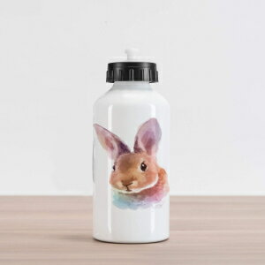 Ambesonne Bunny Aluminum Water Bottle, Watercolor Illustration of a Rabbit Head Animal Wildlife Themed Art, Insulated Spill-Proof Travel Sports Water Bottle, 16.9 OZ, Brown Lilac