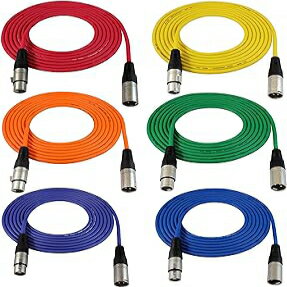 GLS Audio 12ft Mic Cable Patch Cords - XLR Male to XLR Female Colored Cables - 12' Balanced Mike Cord - 6 PACK