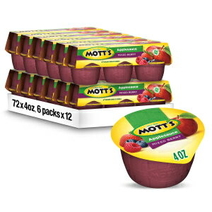 Mott's Mixed Berry Applesauce, 4 Oz Cups, 72 Count (12 Packs Of 6), No Artificial Flavors, Good Source Of Vitamin C, Nutritious Option For The Whole Family