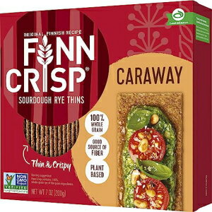 Finn Crisps Rye Crispbread with Caraway 7oz Thin, Crispy Rye Flatbreads with Caraway Authentic Finnish Sourdough Crispbread Caraway Rye Crackers by Finn Crisp 7oz Box