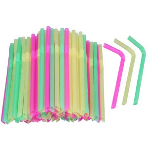 Jumbo Flexible Smoothie Plastic Straws, 100 Pcs Assorted Colors Large Bendable Disposable Milksh..