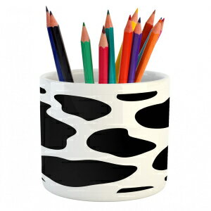 Ambesonne Cow Print Pencil Pen Holder, Hide of a Cow with Black Spots Abstract and Plain Style Barnyard Life Print, Ceramic Pencil Pen Holder for Desk Office Accessory, 3.6