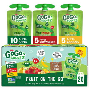 楽天GlomarketGoGo squeeZ Fruit on the Go Variety Pack, Apple, Banana & Strawberry, 3.2 oz （Pack of 20）, Unsweetened Snacks for Kids, Gluten Free, Nut and Dairy Free, Recloseable Cap, BPA Free Pouches