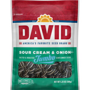 DAVID Seeds Sour Cream and Onion Flavored Salted and Roasted Jumbo Sunflower Seeds, Keto Friendly Snack, 5.25 OZ Bags, 12 Pack