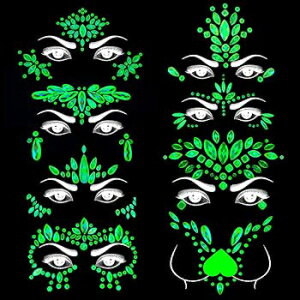 pattern5, Meredmore 8Sets Glow in the Dark Face Gems Jewels Rave Noctilucent blacklight UV Body Stickers Luminous tattoos mermaid accessories pasties makeup for Women Halloween Festival