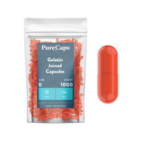 PurecapsUSA – Empty Orange Gelatin Pill Capsules - Fast Dissolving and Easily Digestible - Preservative Free with Natural Ingredients - (1,000 Joined Capsules) - Size 0