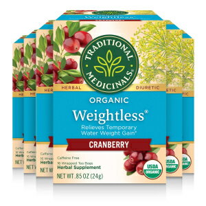 Traditional Medicinals Tea, Organic Weightless, Temporary Water Weight Gain, Cranberry, 96 Tea Bags (6 Pack) 1