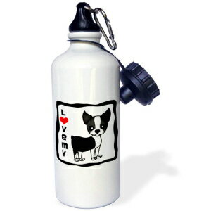 3dRose I Love My Boston Terrier Sports Water Bottle, 21 oz, White