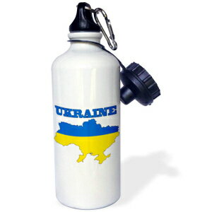 3dRose The Flag of The Ukraine in The Outline Map of The Country and Name, Ukraine Sports Water Bottle, 21 oz, White