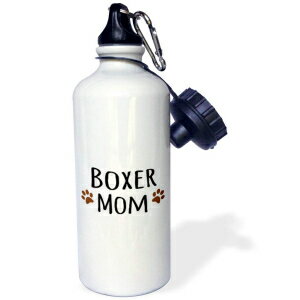 3dRose Boxer Dog Mom-Doggie By Breed-Brown Muddy Paw Prints Love-Doggy Lover-Proud Mama Pet Owner Sports Water Bottle, 21 oz, White