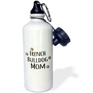 3dRose French Bulldog Dog Mom-Doggie By Breed-Brown Muddy Paw Prints-Doggy Lover Proud Mama Pet Owner Sports Water Bottle, 21 oz, White