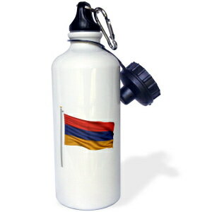 3dRose Flag of Armenia on a Flag Pole Over White Armenian Sports Water Bottle, 21 oz, White