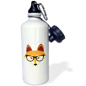 3dRose Cute Hipster Red Fox with Glasses Sports Water Bottle, 21 oz, Multicolor