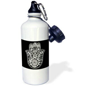 3dRose Black and White Hamsa Sports Water Bottle, 21 oz, Multicolor