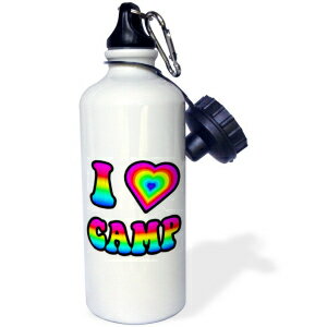 3dRose Groovy Hippie Rainbow I Heart Love Color Guard Sports Water Bottle, 21 oz, Multicolored