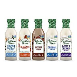 Walden Farms Coffee Creamers Calorie Free, Dairy Free, Carb Free and Vegan Pack of 5 (Original Cream - Sweet Cream - Mocha- Hazelnut French Vanilla)