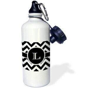 3dRose Black and White Chevron Monogram Initial M Sports Water Bottle, 21 oz, White