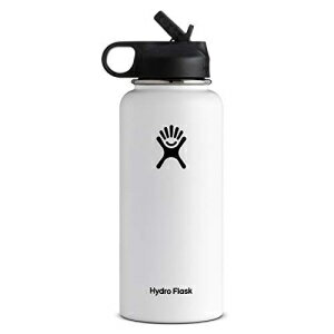 Hydro Flask ^fMXeXX`[EH[^[{g L Xg[Wt (zCgA32IX) Hydro Flask Vacuum Insulated Stainless Steel Water Bottle Wide Mouth with Straw Lid (White, 32-Ounce)