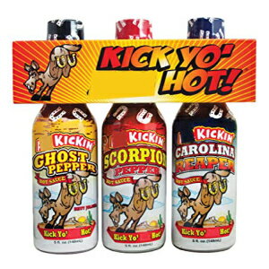 Kick Yo 039 As Hot Sauce Bottles Gift Set - Ghost Pepper, Scorpion and Carolina Reaper Hot Sauces - Try if you dare – Perfect Stocking Stuffers or Christmas Gifts for the Hot Sauce Fan