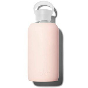 bkr Little Smooth Tutu - Reusable Glass Water Bottle - Leakproof, Cute, Reusable, Travel Friendly, Carrying Loop - Dishwasher Safe - Removable Silicone Sleeve - BPA Free - 16oz/500mL -Pale Peachy Pink