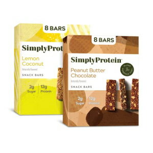 Simply Protein Lemon Coconut and Peanut Butter Chocolate Protein Bar, Low Sugar Protein Bars, Gluten Free, 16 Pack