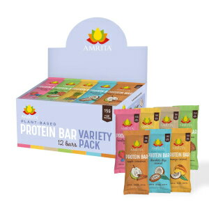 AMRITA Vegan Protein Bars Variety Pack (6 Flavors) Peanut/Dairy Free, Soy Gluten Free 15g Plant Based Protein Bars High Fiber Low Sugar Meal Replacement Bar - Breakfast Bars, High Protein Bars