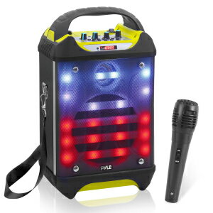 Pyle Portable Bluetooth Karaoke Speaker System - Audio Recording Function, 32 GB USB/SD Card Support, Built-in Rechargeable Battery, Flashing DJ Light w/ Music Streaming Handheld Mic PWMA275BT