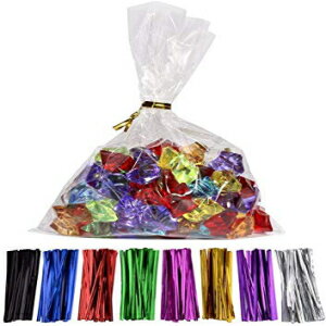 100 Pcs 10 in x 6 in(1.4mil.) Clear Flat Cello Cellophane Treat Bags Good for Bakery, Cookies, Candies,Dessert with 5 random Twist Ties!