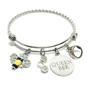 Queen Bee Charm Bracelet Expandable Bangle Braided Stainless Steel Honey Beekeeper Gift for Her