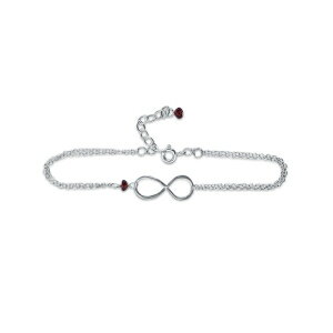 Silver Birthstone Infinity Charm Bracelet - Garnet, Sterling Silver - Handmade January Birthday Gift for Her