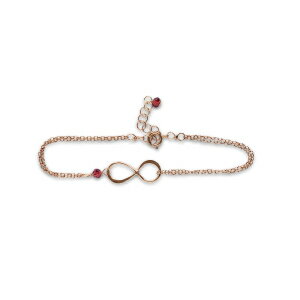 Rose Gold Birthstone Infinity Charm Bracelet - Garnet, Gold Fill, Vermeil - Handmade January Birthday Gift for Her