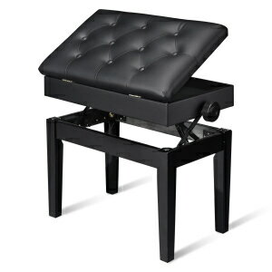 AW Adjustable Height Piano Bench Stool PU Leather Wooden Keyboard Seat with Music Storage Weight Capacity 400lbs Black